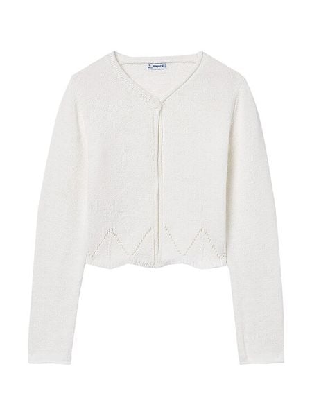 Mayoral Kardigan 6354 Biały Regular Fit. Białe swetry dla dziewczynek Mayoral, bez wzorów, z syntetyku, bez kołnierzyka, bez ramiączek, bez kaptura. Za 129.99 zł.