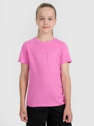 4F T-shirt oversize z nadrukiem dziewczęcy - różowy 140 (9-10 lat). Czerwone t-shirty i topy dla dziewczynek 4f, bez wzorów, z bawełny, bez ramiączek. Za 39.99 zł.