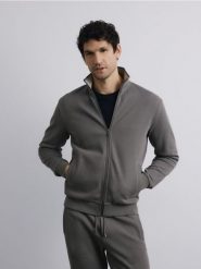 Bluza ze stójką - ciemnoszary. Szare bluzy męskie Reserved, l, bez wzorów, z bawełny, bez kaptura. Za 129.99 zł.