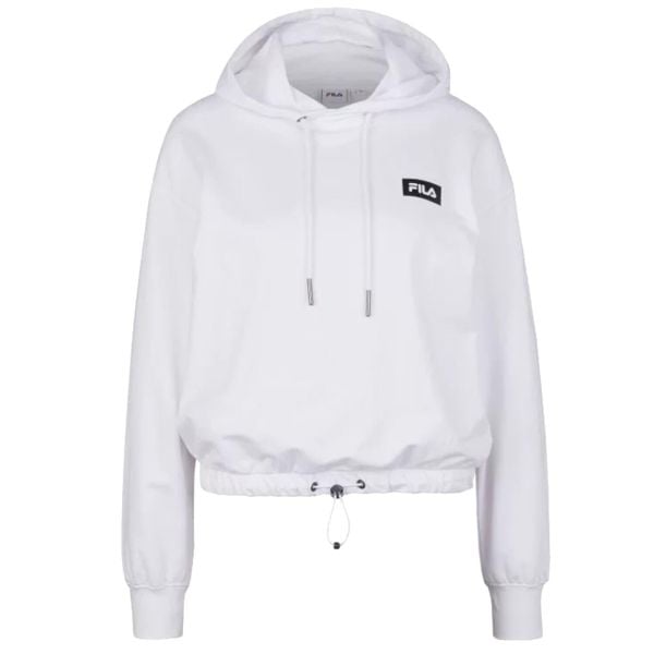 Fila Burdur Cropped Hoody, damska bluza. Białe bluzy damskie Fila, na zimę, bez wzorów, z bawełny, bez kołnierzyka, bez ramiączek, bez kaptura. Za 159.99 zł.