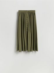 Spódnica z wiskozą - zielony. Zielone spódnice damskie Reserved, l, bez wzorów, z tkaniny. Za 129.99 zł.