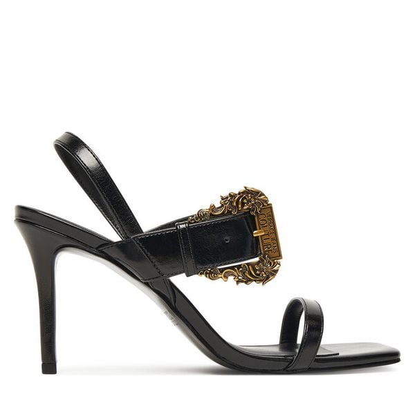 Sandały Versace Jeans Couture. Czarne sandały damskie Versace Jeans Couture, bez wzorów, z jeansu, bez obcasa, na szpilce, bez zapięcia. Za 699.99 zł.