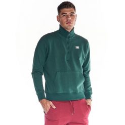 Bluza z bawełna z zamek błyskawiczny na czas wolny. Zielone bluzy męskie LEONE 1947 APPAREL, bez wzorów, z bawełny, bez kaptura, na fitness i siłownię. W wyprzedaży za 164.19 zł.