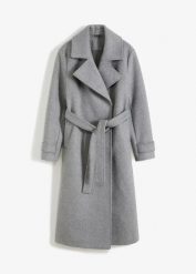 Płaszcz z materiału w optyce wełny. Szare kurtki damskie bonprix, bez wzorów, z wełny, eleganckie, bez kaptura. Za 269.99 zł.