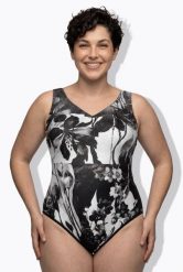 Damskie Strój kąpielowy błyszczące wykończenie bez miękkich miseczek. Czarne kostiumy jednoczęściowe damskie Ulla Popken, plus size, bez wzorów, z elastanu, sportowe, plus size, do pływania. Za 159.99 zł.