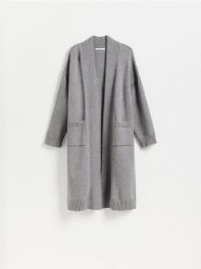 Kardigan z dodatkiem modalu - szary. Szare kardigany damskie Reserved, l, bez wzorów, z dzianiny. Za 159.99 zł.