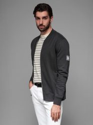 Bawełniana rozpinana męska bluza dresowa bomberka – czarna V5 OM-SSZP-0215 - XXL. Czarne bluzy męskie Ombre Clothing, l, z aplikacjami, z bawełny, bez kaptura. Za 119.99 zł.
