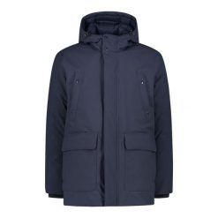 Kurtka narciarska z kapturem CMP. Niebieskie kurtki męskie CMP, na zimę, bez wzorów, sportowe, z kapturem. W wyprzedaży za 499.99 zł.