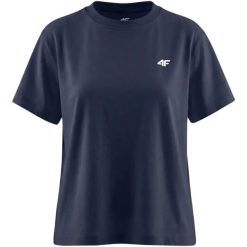Koszulka damska 4F - krótki rękaw, dopasowany krój, miękki jersey. Niebieskie t-shirty damskie 4f, l, bez wzorów, z bawełny, klasyczne, bez kołnierzyka. Za 49.99 zł.