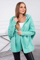 Sweter z kapturem i rękawami typu nietoperz jasno zielony. Zielone swetry damskie KESI, l, bez wzorów, z poliesteru, bez kołnierzyka, plus size, bez ramiączek, z kapturem. Za 178.78 zł.