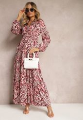 Czerwona Sukienka o Rozkloszowanym Kroju ze Ściągaczem w Talii i Trójkątnym Dekoltem z Guzikami Niamarie. Czerwone sukienki damskie Renee, na spotkanie biznesowe, l, bez wzorów, bez kołnierzyka, bez ramiączek, maxi, rozkloszowane. Za 129.99 zł.