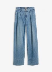 Jeansy wide leg, high waist. Niebieskie jeansy damskie bonprix, z podwyższonym stanem. Za 79.99 zł.