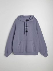 Bluza hoodie z nadrukiem - fioletowy. Fioletowe bluzy męskie Sinsay, l, bez wzorów, bez kaptura. Za 59.99 zł.
