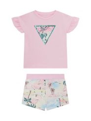Guess Komplet t-shirt i spodenki K6GG02 K6YW4 Różowy jasny Regular Fit. Czerwone spodenki dla dziewczynek Guess, z aplikacjami, z bawełny. Za 194.99 zł.
