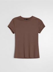 Gładka koszulka basic - brązowy. Brązowe t-shirty damskie Sinsay, l, bez wzorów, bez kołnierzyka. Za 19.99 zł.