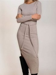 Sukienka maxi dresowa - beżowy. Brązowe sukienki damskie Sinsay, l, bez wzorów, z dresówki, bez kołnierzyka, bez ramiączek, maxi. Za 69.99 zł.