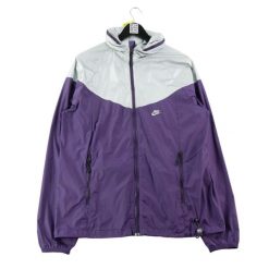 Second life - Kurtka przeciwwiatrowa męska z kapturem Sportswear - Stan dobry. Fioletowe kurtki męskie Nike, m, bez wzorów, z materiału, na fitness i siłownię. Za 124.96 zł.