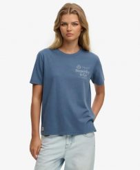 Superdry Luxe Casual Relaxed T-Shirt z bawełny organicznej – Vintage Indigo. Niebieskie t-shirty damskie Superdry., bez wzorów, z bawełny, casualowe, bez kołnierzyka. Za 197.65 zł.