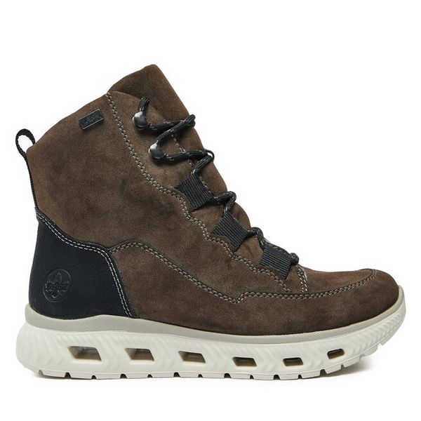 Trzewiki Rieker. Czarne botki damskie Rieker, bez obcasa, na płaskiej podeszwie, bez zapięcia. Za 303.99 zł.