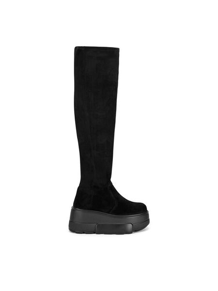 Badura Kozaki CASI-01W2-002 Czarny. Czarne kozaki damskie Badura, ze skóry, bez obcasa, na koturnie. Za 449.99 zł.