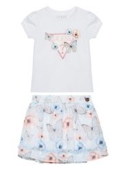 Guess Komplet t-shirt i spódniczka K6RG07 K6YW0 Biały Regular Fit. Białe spódniczki dla dziewczynek Guess, z aplikacjami, z bawełny. Za 269.99 zł.