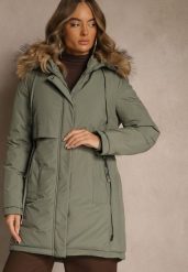 Zielona Klasyczna Kurtka Parka z Kapturem z Futrem Nalisava. Zielone parki damskie Renee, l, bez wzorów, z dzianiny, klasyczne, z kapturem. Za 319.99 zł.