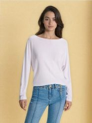 Sweter basic z ozdobnym przeszyciem z wiskozą - biały. Białe swetry damskie Sinsay, l, bez wzorów, z wiskozy, bez kołnierzyka, bez ramiączek, bez kaptura. Za 39.99 zł.