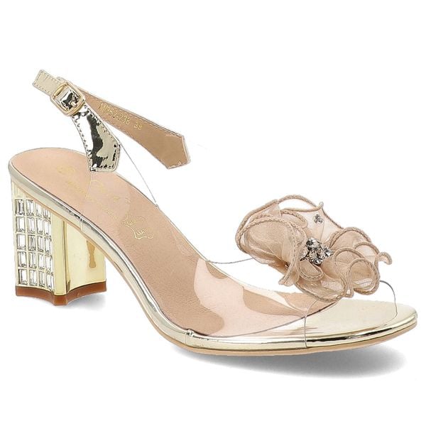 Złote Sandały S.Barski Eleganckie Obuwie Żelki Damskie. Żółte klapki damskie S.BARSKI, z aplikacjami, bez obcasa, na obcasie, bez zapięcia. Za 199.00 zł.