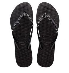 Klapki Havaianas Model Slim Glitter Ii Kolor Czarny. Czarne klapki damskie Havaianas, bez wzorów, z gumy, casualowe, bez obcasa. Za 158.90 zł.