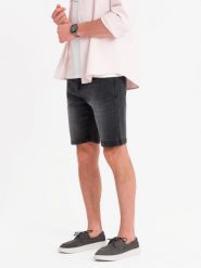 Szorty męskie denimowe o klasycznym kroju – czarne V4 OM-SRDS-0171 - XXL. Czarne szorty męskie Ombre Clothing, na lato, l, z aplikacjami, z bawełny, klasyczne. W wyprzedaży za 89.99 zł.