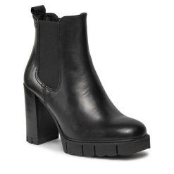 Sztyblety Tamaris. Czarne botki damskie Tamaris, bez obcasa, na słupku, bez zapięcia. Za 289.99 zł.