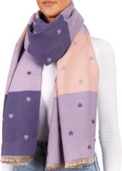 X2 Szalik Cashmirillo 70 x 200 cm - wzór w serca - Liliowy i Różowy. Fioletowe szaliki i chusty damskie X2, na jesień, bez wzorów, z kaszmiru. Za 119.00 zł.