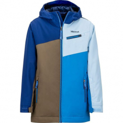Kurtka narciarska "Tunder Jacket" w kolorze oliwkowo-błękitno-niebieskim. Brązowe kurtki i płaszcze dla chłopców Marmot Kids, z materiału. W wyprzedaży za 302.95 zł.