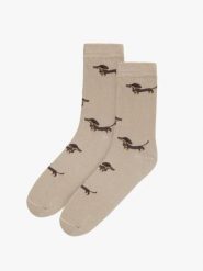 Beżowe skarpety bawełniane z ozdobnym printem. Brązowe skarpety damskie Ryłko, bez wzorów, z bawełny. Za 24.99 zł.