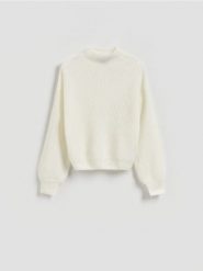 Sweter z wełną - złamana biel. Swetry damskie Reserved, l, bez wzorów, z dzianiny, bez kołnierzyka, bez ramiączek, bez kaptura. Za 259.99 zł.