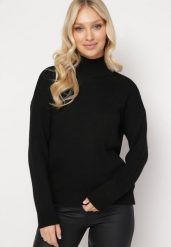 Czarny Asymetryczny Golf ze Ściągaczami Averssa. Czarne swetry damskie Born2be, m, bez wzorów, klasyczne, z asymetrycznym kołnierzem, bez ramiączek, długie, bez kaptura. Za 84.99 zł.