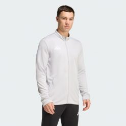 Bluza dresowa Entrada26. Białe bluzy sportowe męskie Adidas, bez wzorów, z dresówki, bez kaptura, do piłki nożnej, climacool (adidas). Za 121.99 zł.