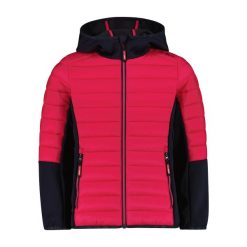 Dziewczęca kurtka hybrydowa z kapturem CMP. Czerwone buty zimowe dziewczęce CMP, bez wzorów, z puchu, bez zapięcia. Za 383.00 zł.