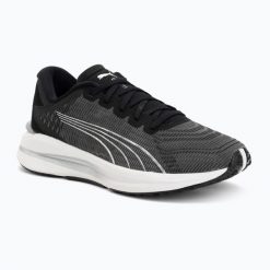 Buty do biegania damskie PUMA Electrify Turn. Czarne obuwie sportowe damskie Puma, bez wzorów, z materiału, do biegania. Za 289.99 zł.