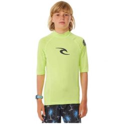 Koszulka do pływania dziecięca Rip Curl Brand Wave UPF Rash Vest. Zielone t-shirty dla chłopców Rip Curl, bez wzorów, z elastanu, bez ramiączek. Za 119.05 zł.