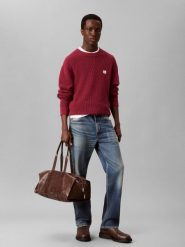 Calvin Klein Jeans swetry z dzianiny Mężczyźni Bawełna (100%) czerwony, XL. Czerwone swetry przez głowę męskie Calvin Klein Jeans, na jesień, m, z aplikacjami, z bawełny, bez kołnierzyka. Za 409.95 zł.