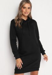 Czarna Tunika Bluza z Bawełną Kapturem i Sznurkami Mivilora. Czarne bluzki damskie Born2be, l, bez wzorów, z bawełny, biznesowe, bez kołnierzyka, bez ramiączek. Za 69.99 zł.