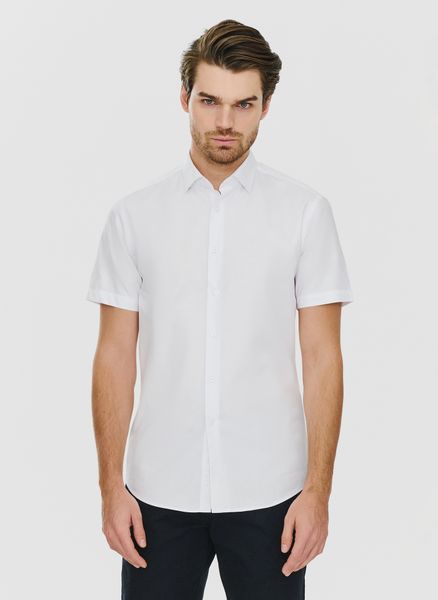 PAKO LORENTE – Biała koszula męska z krótkim rękawem. Białe koszule męskie Pako Lorente, l, bez wzorów, bez kołnierzyka, bez ramiączek. Za 69.99 zł.