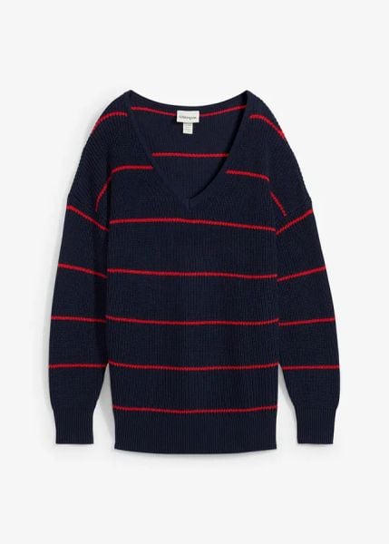 Sweter oversized. Niebieskie swetry damskie bonprix, bez wzorów, bez kołnierzyka, bez ramiączek, bez kaptura. Za 99.99 zł.