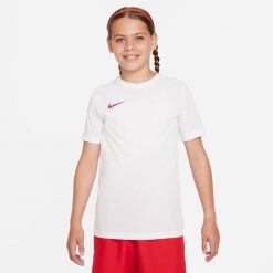 Koszulka treningowa chłopięca Nike Park Vii. Białe t-shirty dla chłopców Nike, bez wzorów, z materiału, bez ramiączek. Za 91.40 zł.
