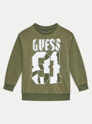 Guess Bluza L4YQ08 KA6R4 Zielony Regular Fit. Zielone bluzy dla chłopców Guess, z aplikacjami, z bawełny, bez ramiączek, bez kaptura. Za 129.99 zł.