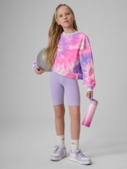 4F Legginsy kolarki dzianinowe dziewczęce - fioletowe 122 (6-7 lat). Fioletowe legginsy dla dziewczynek 4f, bez wzorów, z bawełny, krótkie. Za 39.99 zł.