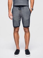 Męskie szorty dzianinowe z regulacją w pasie - granatowe V3 - Rozmiar: L. Niebieskie szorty męskie Ombre Clothing, na lato, l, bez wzorów, z bawełny, wizytowe. W wyprzedaży za 69.99 zł.