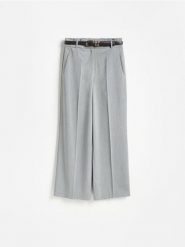 Spodnie wide leg - jasnoszary. Szare spodnie materiałowe damskie Reserved, l, bez wzorów, z tkaniny. Za 139.99 zł.