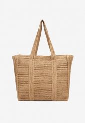 Ciemnobeżowa Torebka Shopper Plażowa z Plecionki Galavisena. Brązowe torebki shopper damskie Renee, bez wzorów, eleganckie, bez dodatków. Za 74.99 zł.